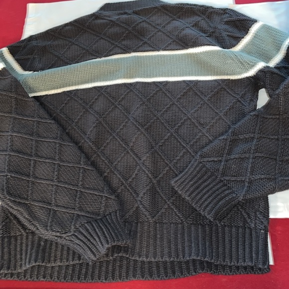 Y2K Gray Cable Knit white chest stripes SWEATER TROY LEE men XL Acrylic Vintage - Picture 12 of 13